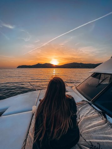 puesta de sol desde al barco en ibiza